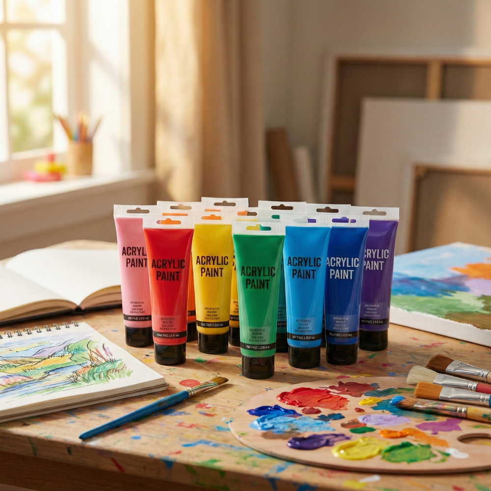 Acrylic Paints 12Pc Set, Professional Grade Vivid Acrylic Paint Tubes for Canvas & Crafts (12 Color Pack)