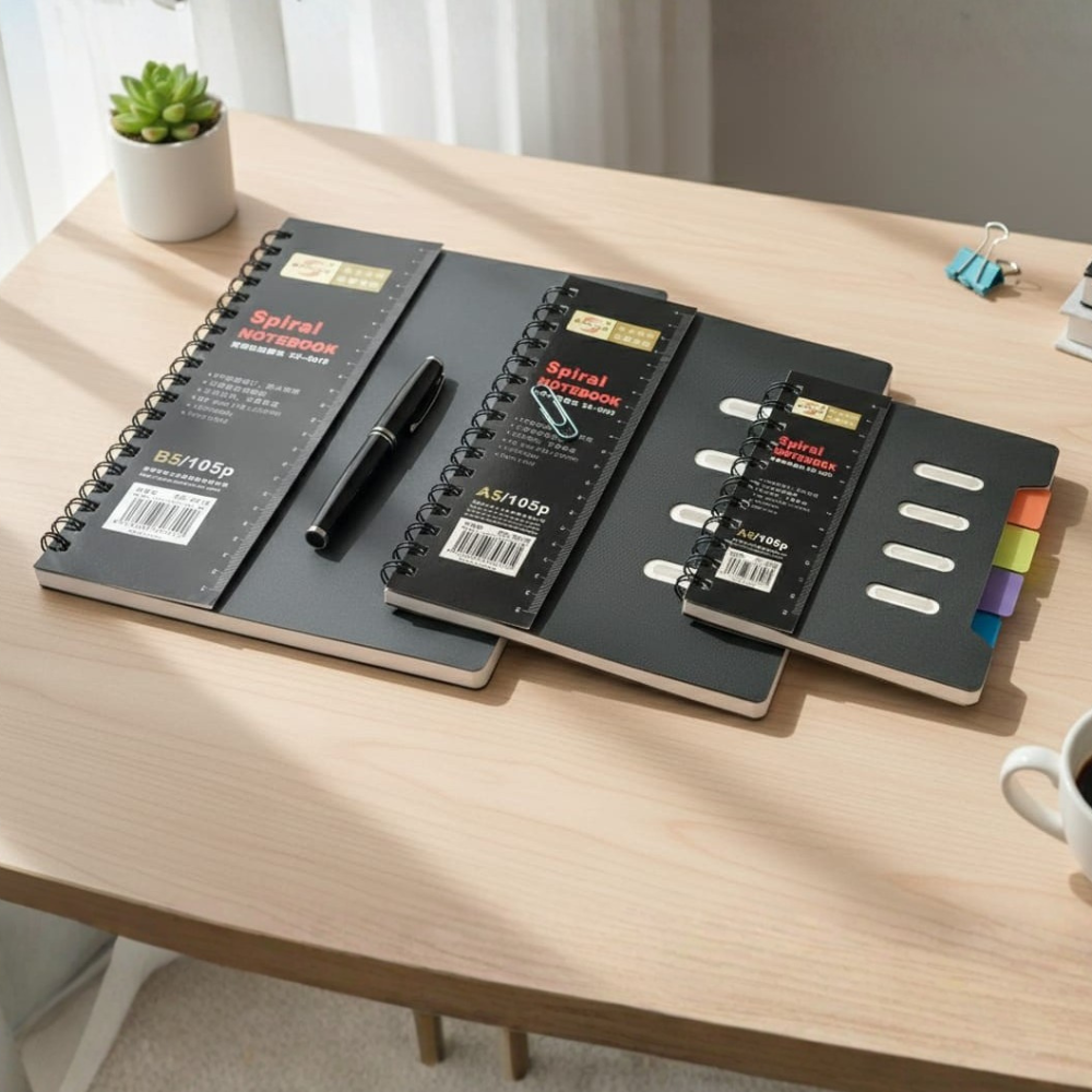 Classic Black Spiral Notebook Series with Ruler Edge Cover