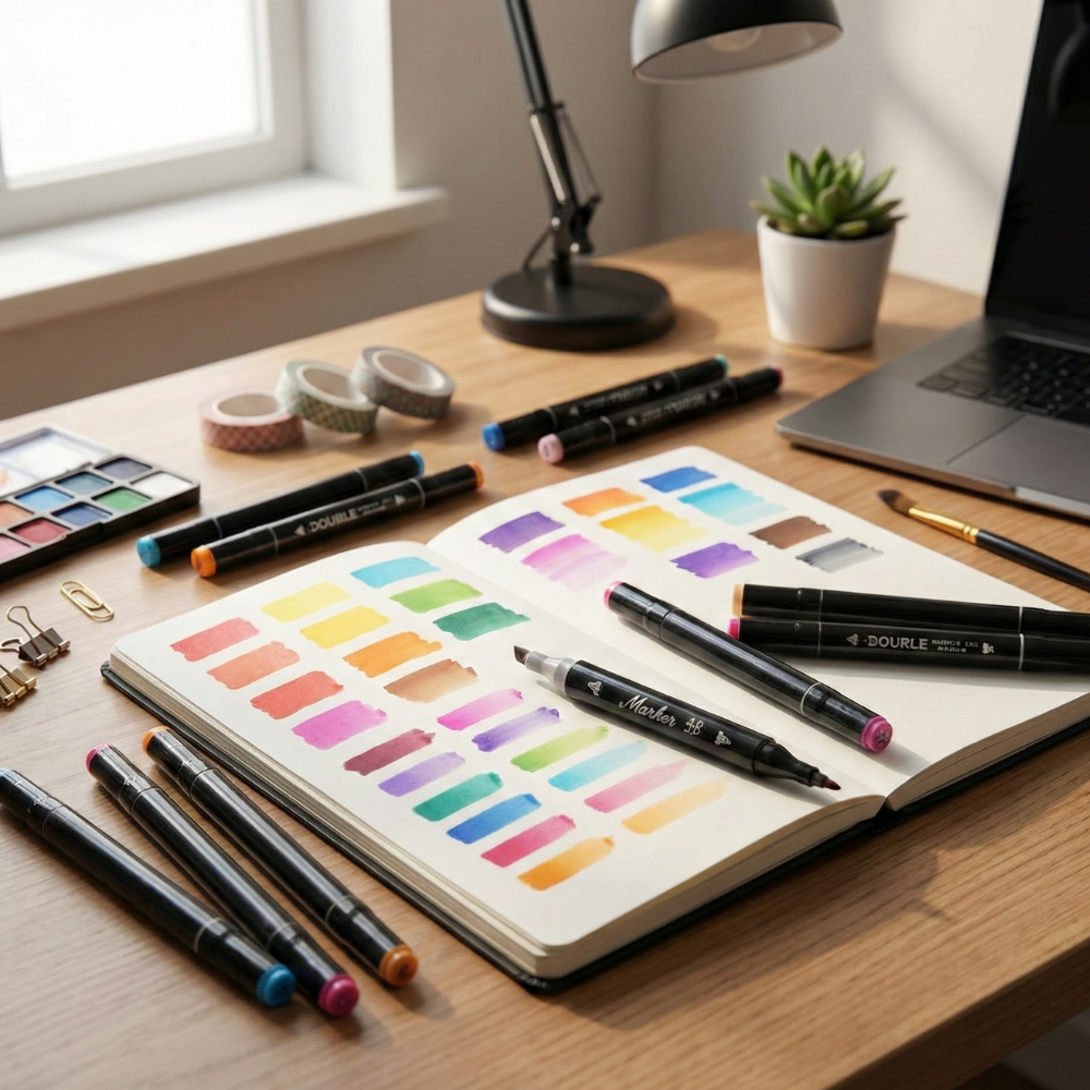 Professional Dual-Tip Art Colour Marker Set, 36 & 48 Colours with Carrying Case (Alcohol-Based)