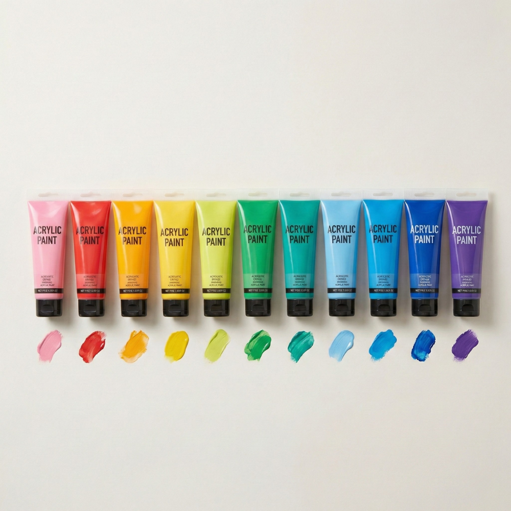 Acrylic Paints 12Pc Set, Professional Grade Vivid Acrylic Paint Tubes for Canvas & Crafts (12 Color Pack)