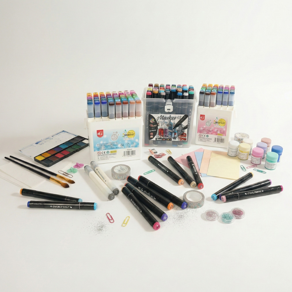 Professional Dual-Tip Art Colour Marker Set, 36 & 48 Colours with Carrying Case (Alcohol-Based)