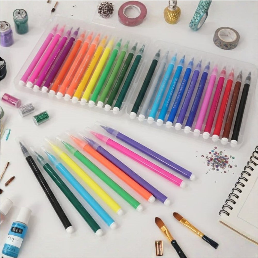Soft-Tip Colour Pens/Markers, Flexible Colour Nylon Marker Set for Calligraphy & Colouring (24 Color Set)