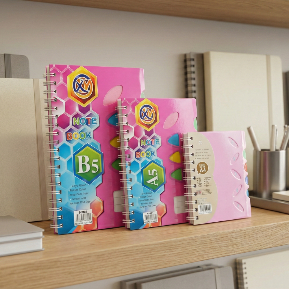 3 Pc Pink Geometric Spiral Modern Notebook , Hardcover Subject Note Books for School & Office