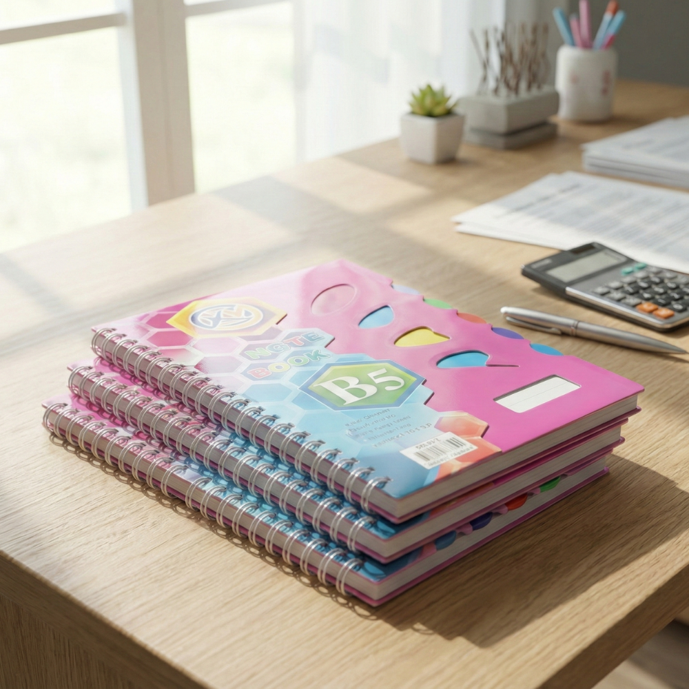 3 Pc Pink Geometric Spiral Modern Notebook , Hardcover Subject Note Books for School & Office