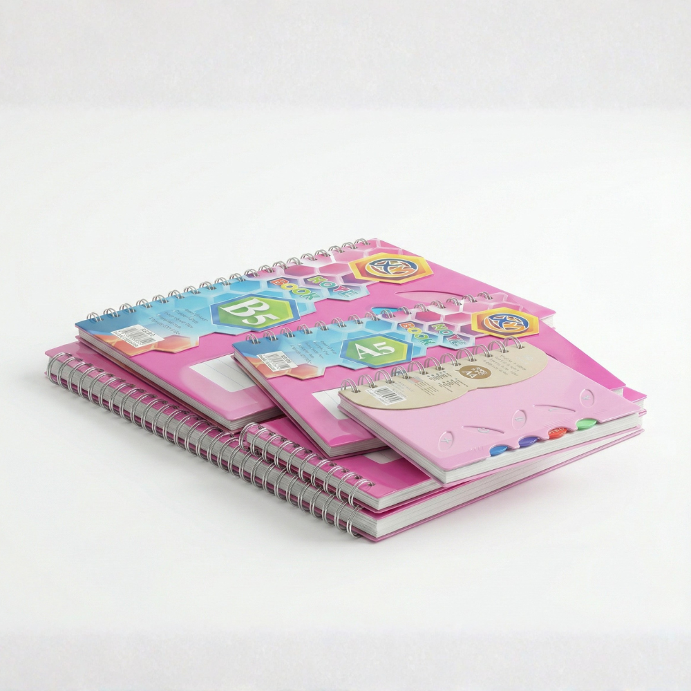 3 Pc Pink Geometric Spiral Modern Notebook , Hardcover Subject Note Books for School & Office