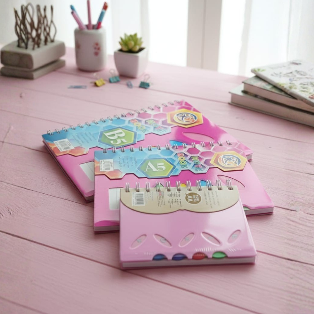 3 Pc Pink Geometric Spiral Modern Notebook , Hardcover Subject Note Books for School & Office